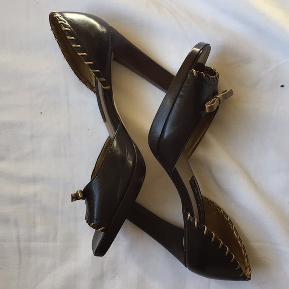 Steve Madden Leather Peep Toe Platform Heels - Picture 3 of 5